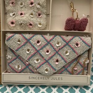 Sincerely Jules Floral Beaded set, crossbody, clutch, coins purse and key charm